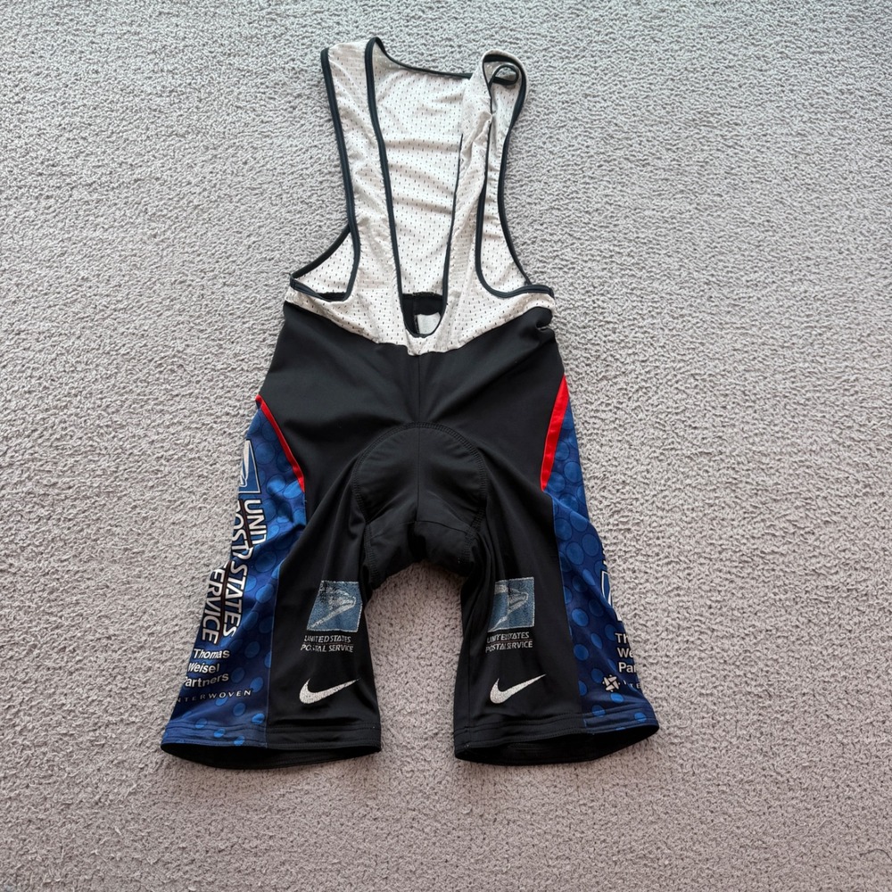 Vintage Nike USPS Pro Cycling Team Bib Shorts Mens Medium Black Blue Made Italy
